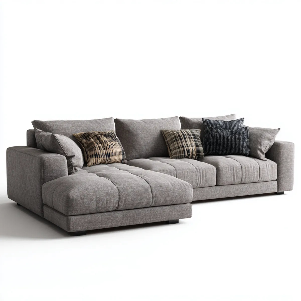 Canapé d'angle gauche 4 places gris en polyester 290 x 165 x 85 cm
