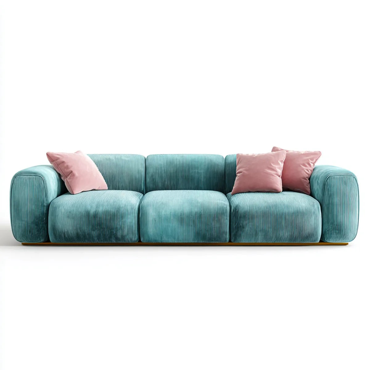 Canapé droit 3 places bleu turquoise en velours côtelé polyester 260 x 100 x 78 cm