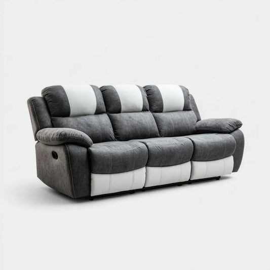 Canapé relax 3 places gris anthracite et blanc en microfibre et PU rectangulaire 210 x 95 x 102 cm