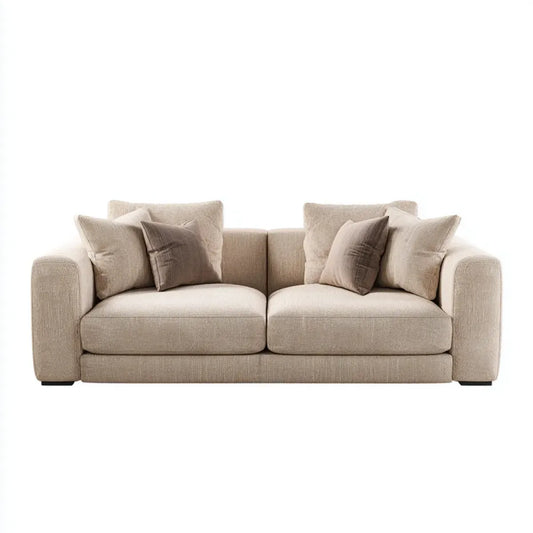 Canapé 2 places beige avec coussins en polyester 200 x 95 x 86 cm