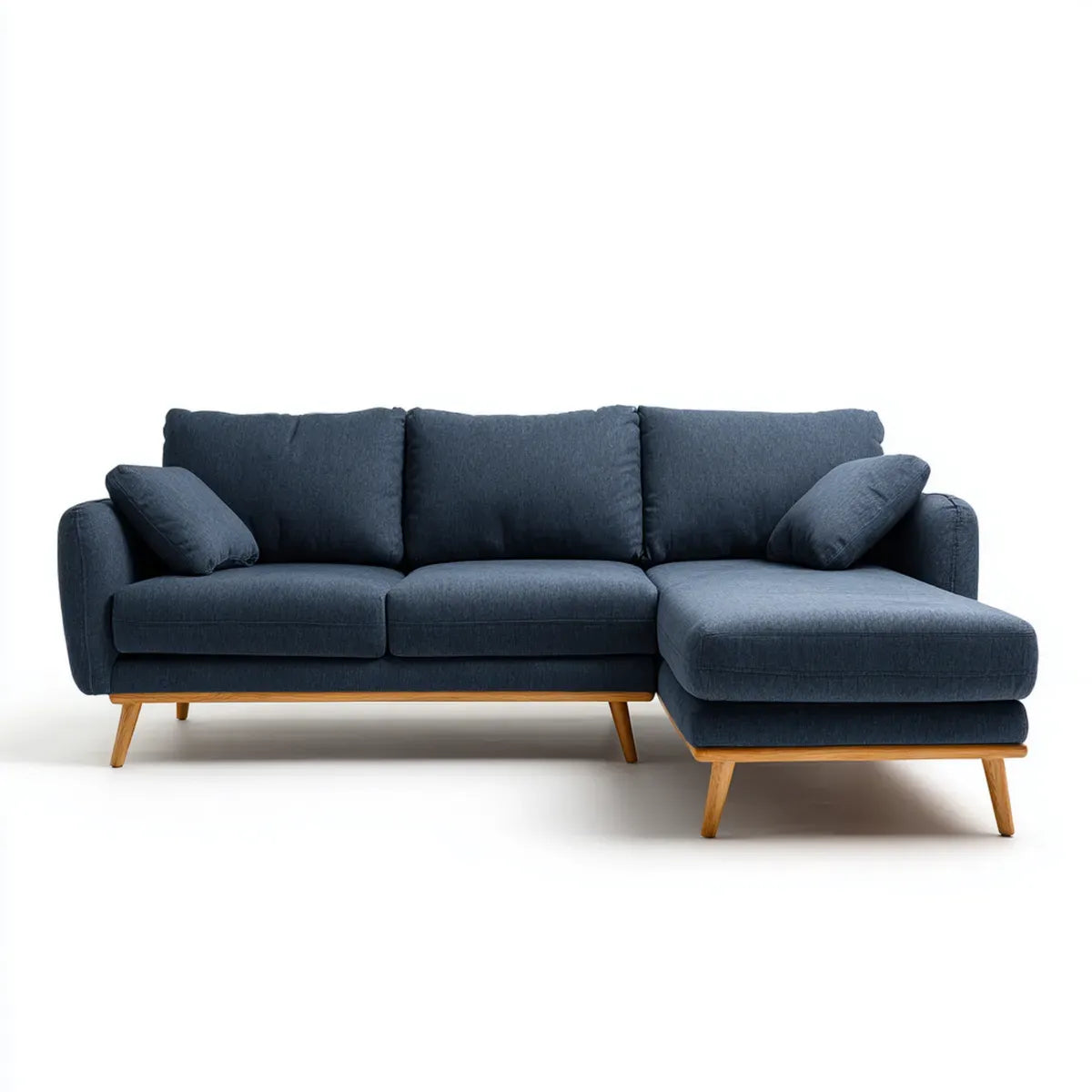 Canapé d'angle 3 places bleu marine en polyester avec méridienne droite 250 x 160 x 85 cm