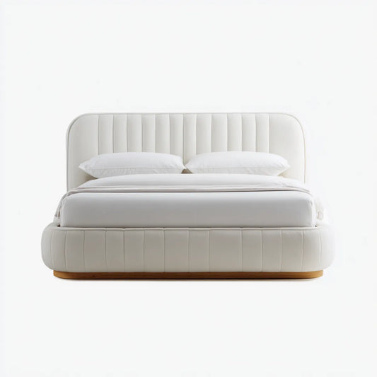 Lit double capitonné blanc 160 x 200 cm en polyester et mousse polyuréthane rectangulaire
