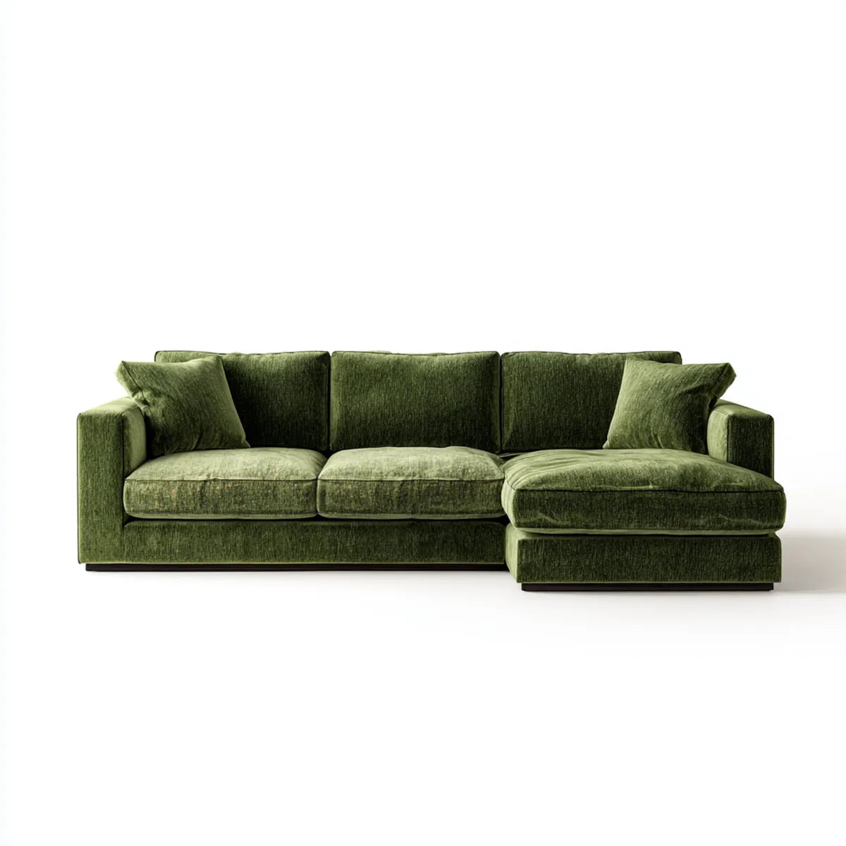 Canapé d'angle droit 3 places vert olive en velours polyester 280 x 165 x 85 cm
