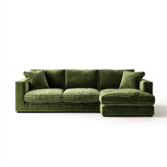 Canapé d'angle droit 3 places vert olive en velours polyester 280 x 165 x 85 cm