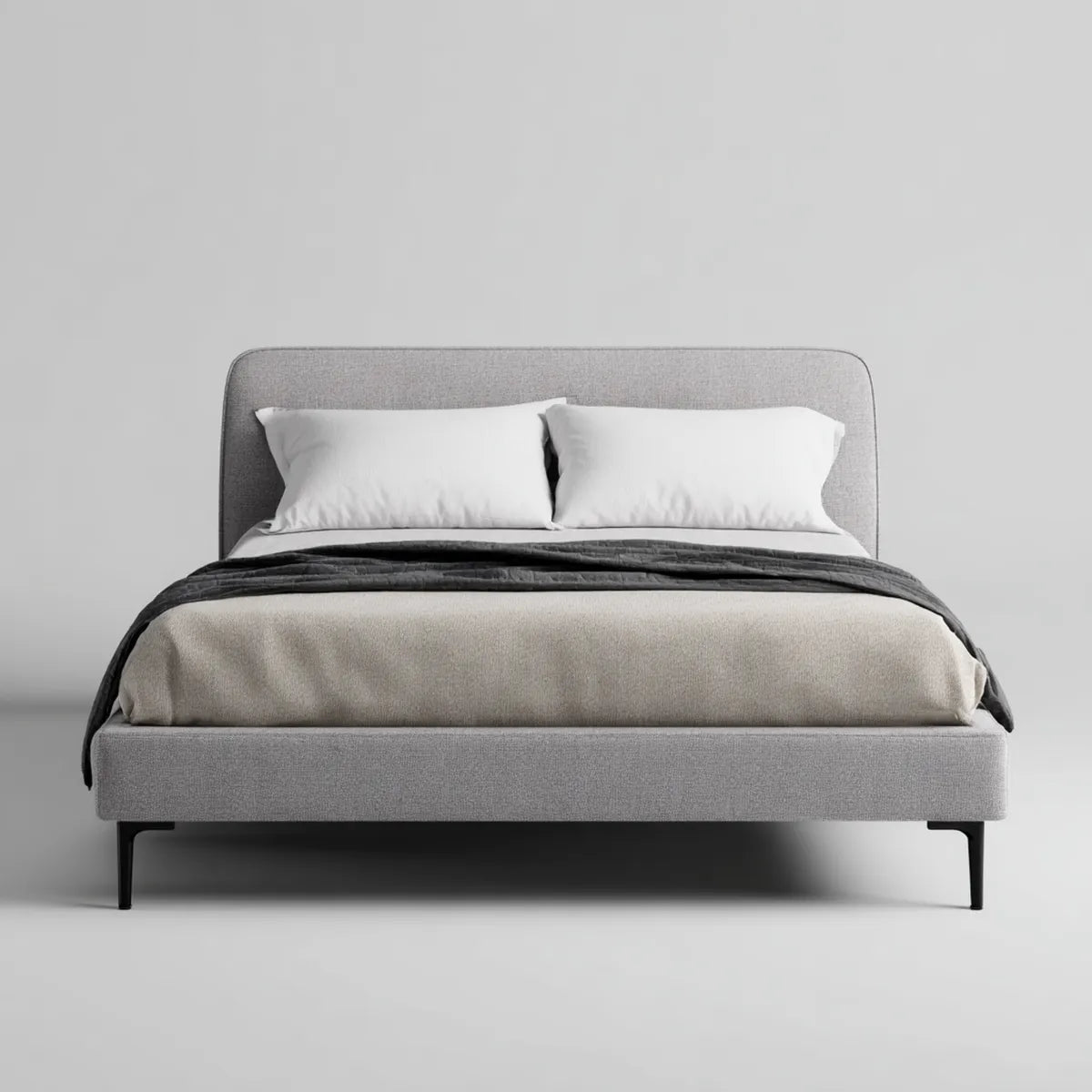 Lit double gris 160 x 200 cm en polyester forme rectangulaire