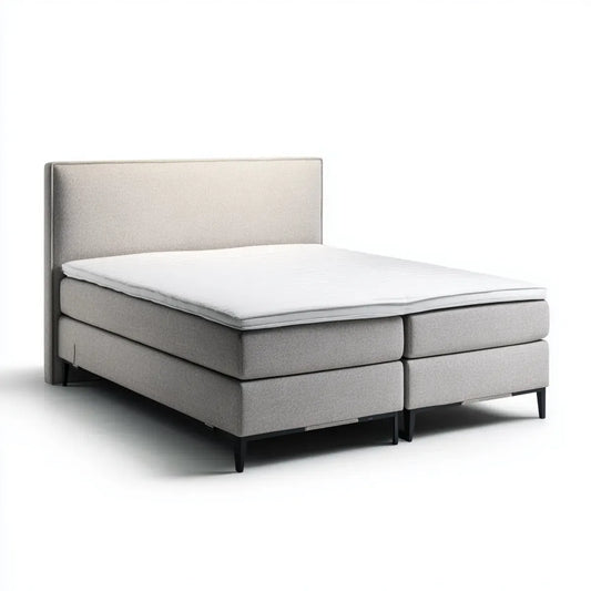 Lit boxspring double gris 180 x 200 cm avec surmatelas en polyester et pieds en acier noir