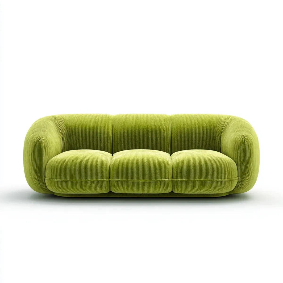 Canapé 3 places vert en velours côtelé de polyester forme arrondie 210 x 92 x 75 cm