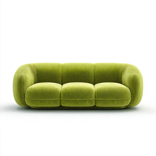 Canapé 3 places vert en velours côtelé de polyester forme arrondie 210 x 92 x 75 cm