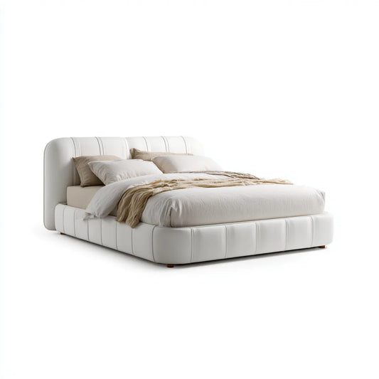 Lit double capitonné blanc 160 x 200 cm en polyuréthane forme rectangulaire