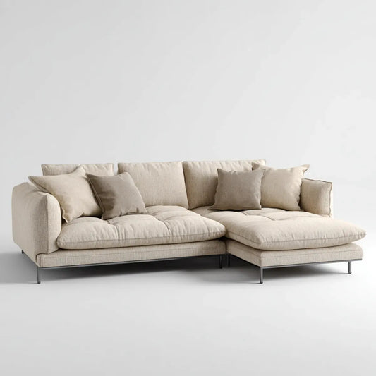 Canapé d'angle 4 places beige avec méridienne droite en polyester 280 x 170 x 85 cm
