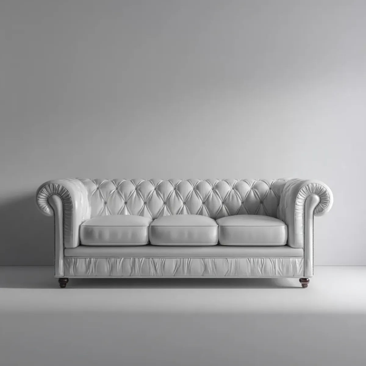 Canapé Chesterfield 3 places blanc en cuir synthétique PU forme droite 220 x 90 x 75 cm