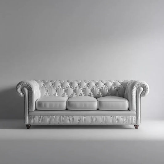 Canapé Chesterfield 3 places blanc en cuir synthétique PU forme droite 220 x 90 x 75 cm