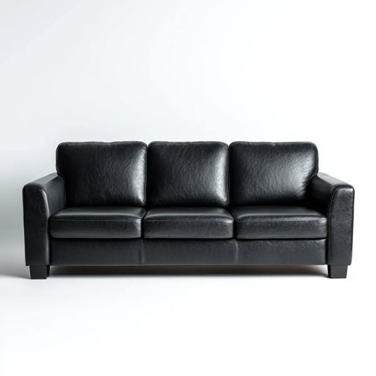 Canapé droit 3 places noir en cuir synthétique PU 210 x 90 x 88 cm