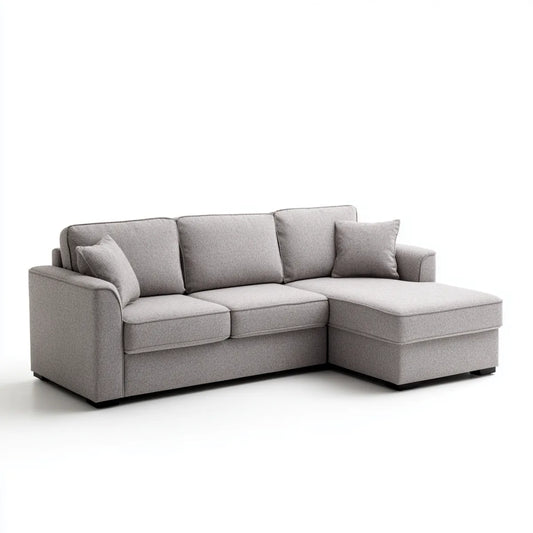 Canapé d'angle 3 places gris avec méridienne droite en polyester 230 x 150 x 85 cm